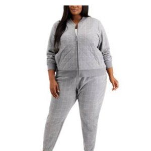 (NWT)Calvin Klein Windowpane Zip-Front Jacket Women Size: OX/Heather Granite